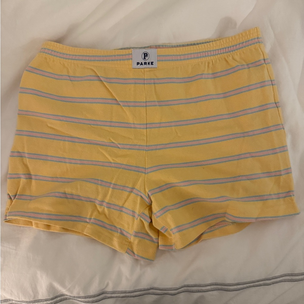 Parke Yellow Striped Birthday Mini Shorts